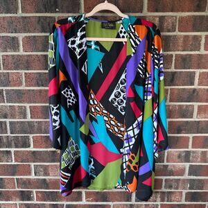 Lg VTG Bob Mackie Wearable Art Kimono Abstract Statement Duster Art to Wear 90s